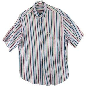 MGXX Moustache Button Up‎ Shirt Men's Multicolor Textured Seersucker Plaid Sz L